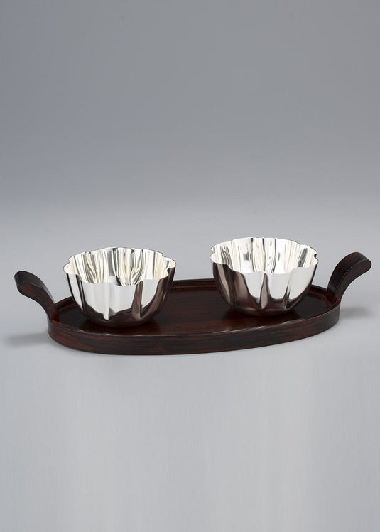 Wave Bowls on Wooden Tray (Set of 2)