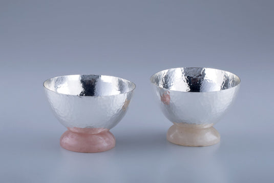 Hammered Bowls on Rose Quartz Stone Base (Set of 2)