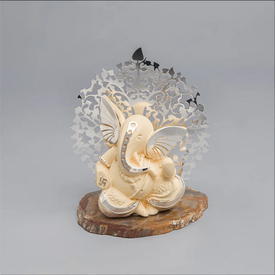 Ivory Ganesha With Tree Of Life