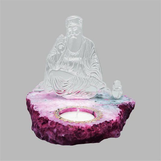 Guru Nanak Ji Tee Light On Agate Stone Base