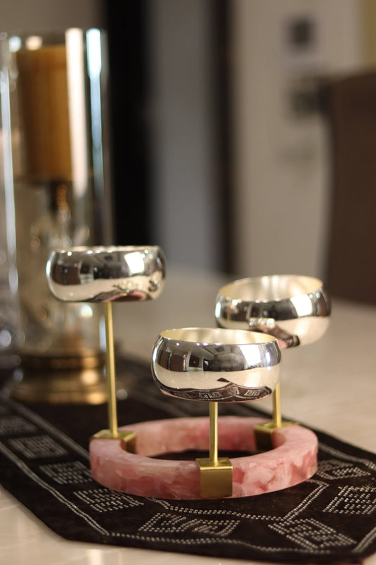 Trio  bowls on Rose Quartz Ring