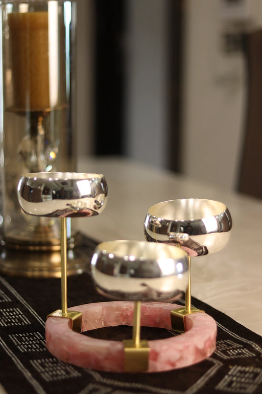 Trio  bowls on Rose Quartz Ring