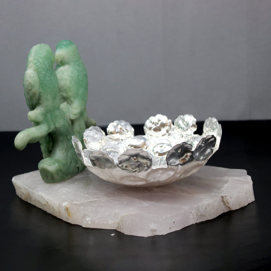 Twin Parrot Bowl With Rose Quartz Base