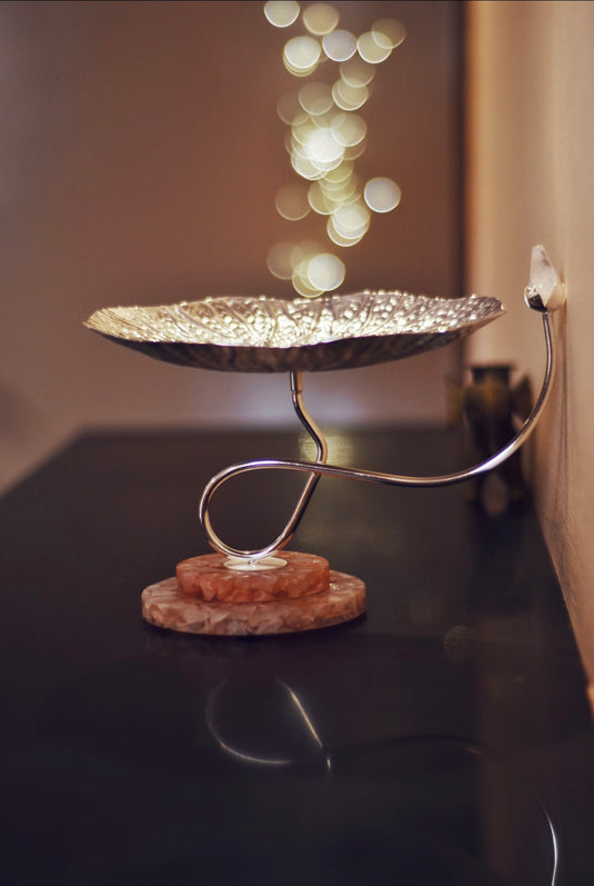 Lotus Leaf Platter on Rose quartz stone