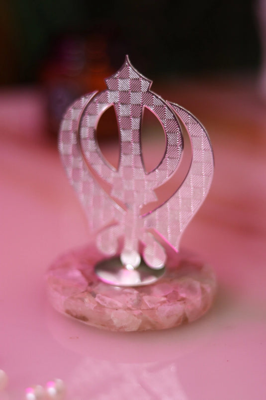 Khanda Cutwork On Rose Quartz Base (Big)