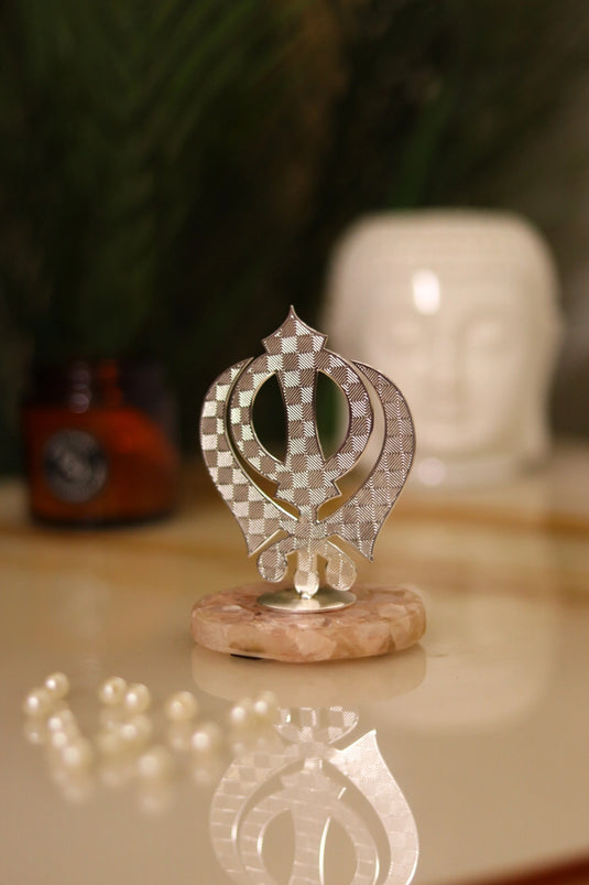 Khanda Cutwork On Rose Quartz Base(Small )