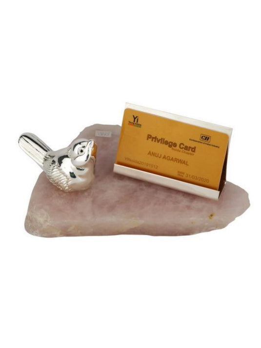 Playful Bird Visiting Card Holder on Rose Quartz