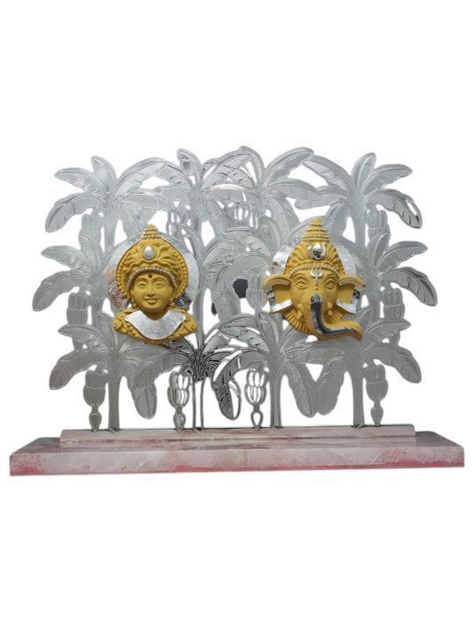 Silver Plated Laxmi ji & Ganesh ji on Jali