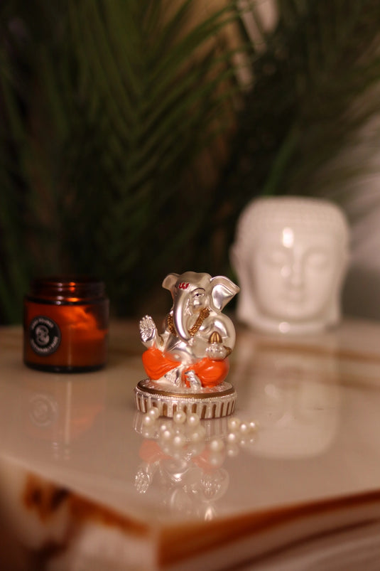 Silver Plated Orange Ganesha