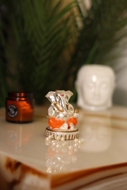 Silver Plated Orange Ganesha