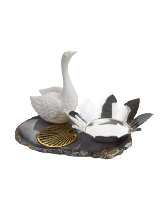 Swan  tee light holder on Agate