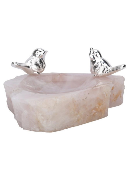 Two  Playful Bird on  medium Rose  Quartz Scoop