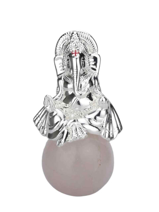 Ganesha Mangal Murti On Rose quartz / Amethyst ball