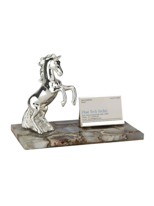 Jumping Horse Visting Card Holder on Agate Base