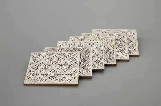 Silver Plated Cutwork Coasters on Cork Sheet Set of 4