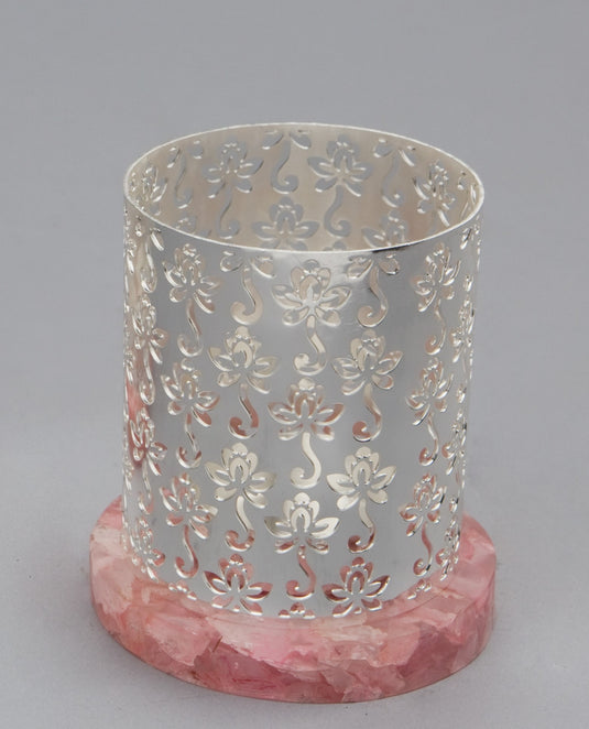 Lotus Flower Tee Light Holder on Rose Quartz Base